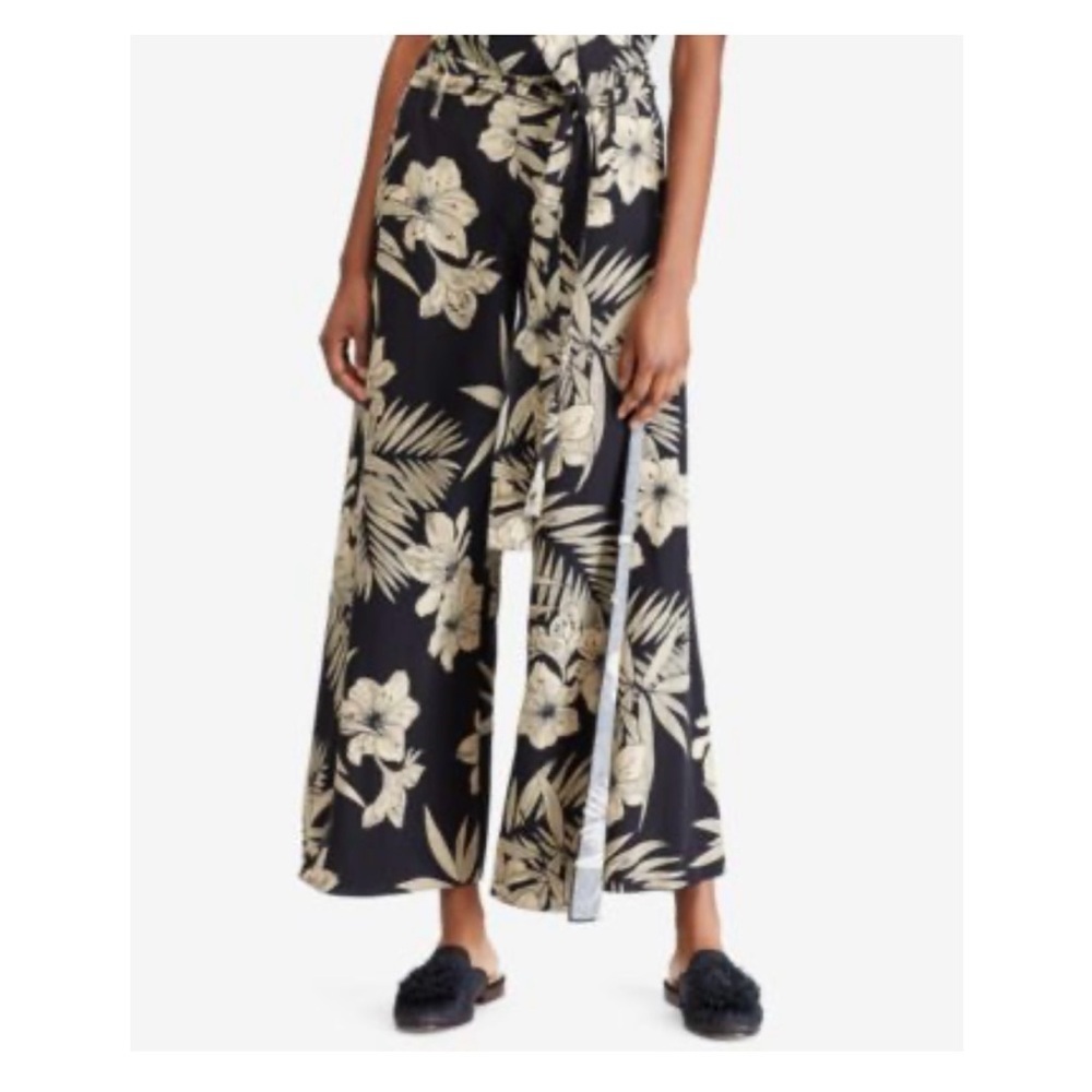 Polo Ralph Lauren Floral Black and Cream Wide-Leg Pants size 6